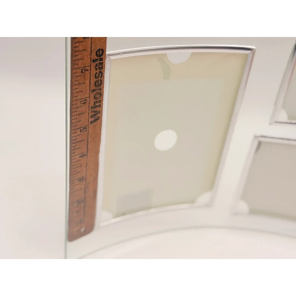 Modern Curved Glass 4 Opening Multi Picture Frame Silver Trim Tabletop 14.5x10.5